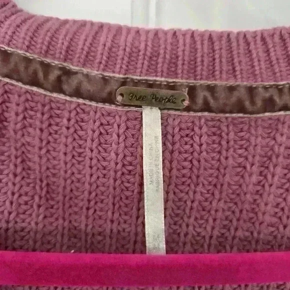 Free People Rose Pink Damsel Bell Sleeve Cotton Vneck Knitted Sweater,Size M - Picture 2 of 6